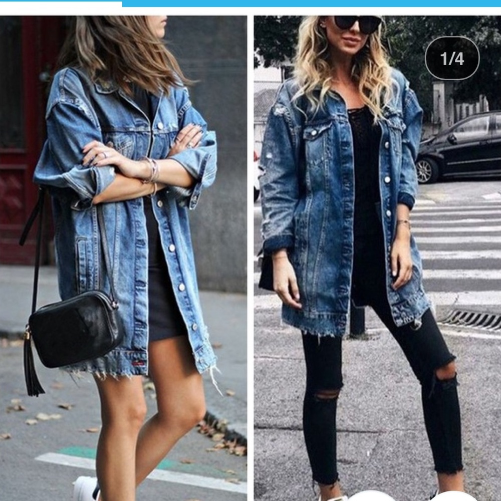 Zara long distressed denim jacket